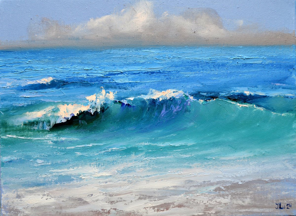 Impressionistic Landscape Oil Painting By Elena Lukina, 16 X 12, Beautful Sea, Original Artwork