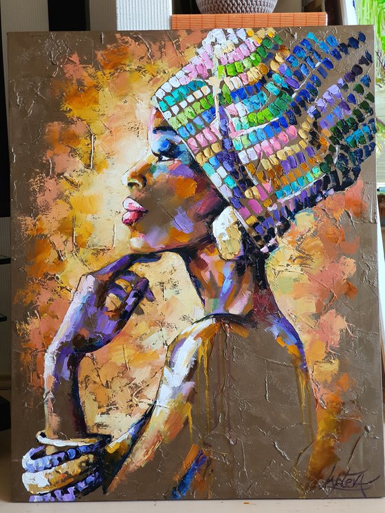 Painting Portrait african woman, abstract portrait girl face, original ...