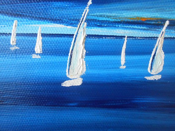 SOLD PRIVATELY; White sails on blue: Isle of Wight sea scape