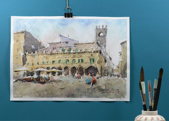 Ascolli Piceno Watercolor Landscape Art