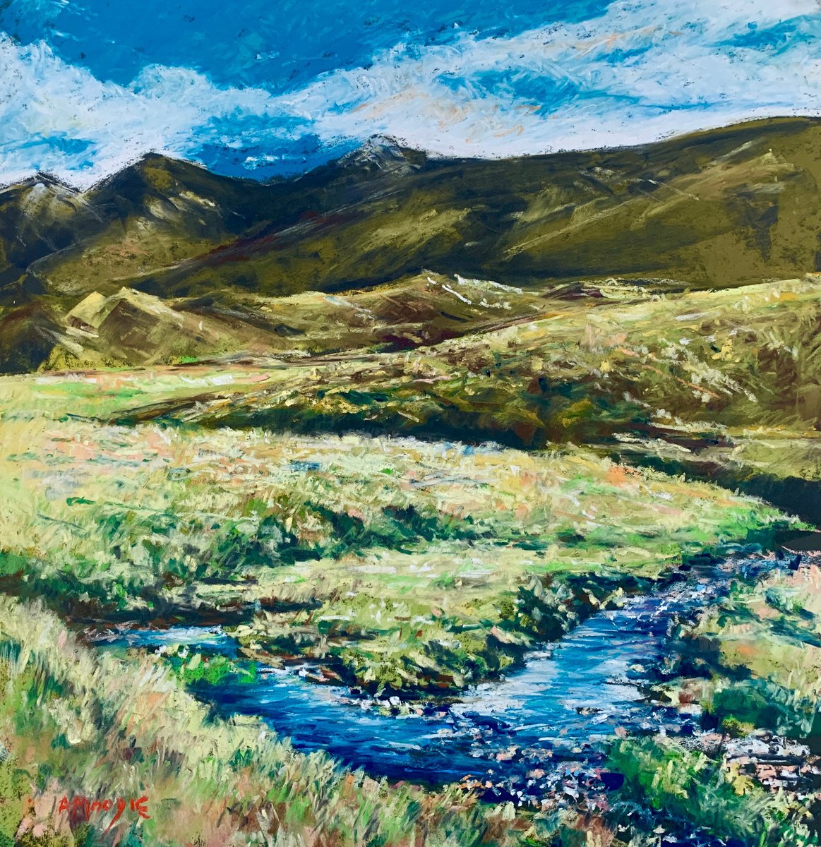 Impressionistic Landscape Pastel Drawing By Andrew Moodie, 16 X 16, The Pass, Glencoe, Original Artwork