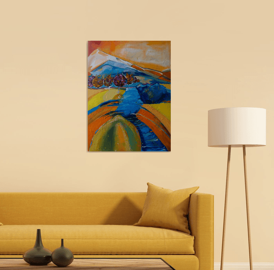 The river of my childhood - Colorful landscape, rich textured abstract landscape art