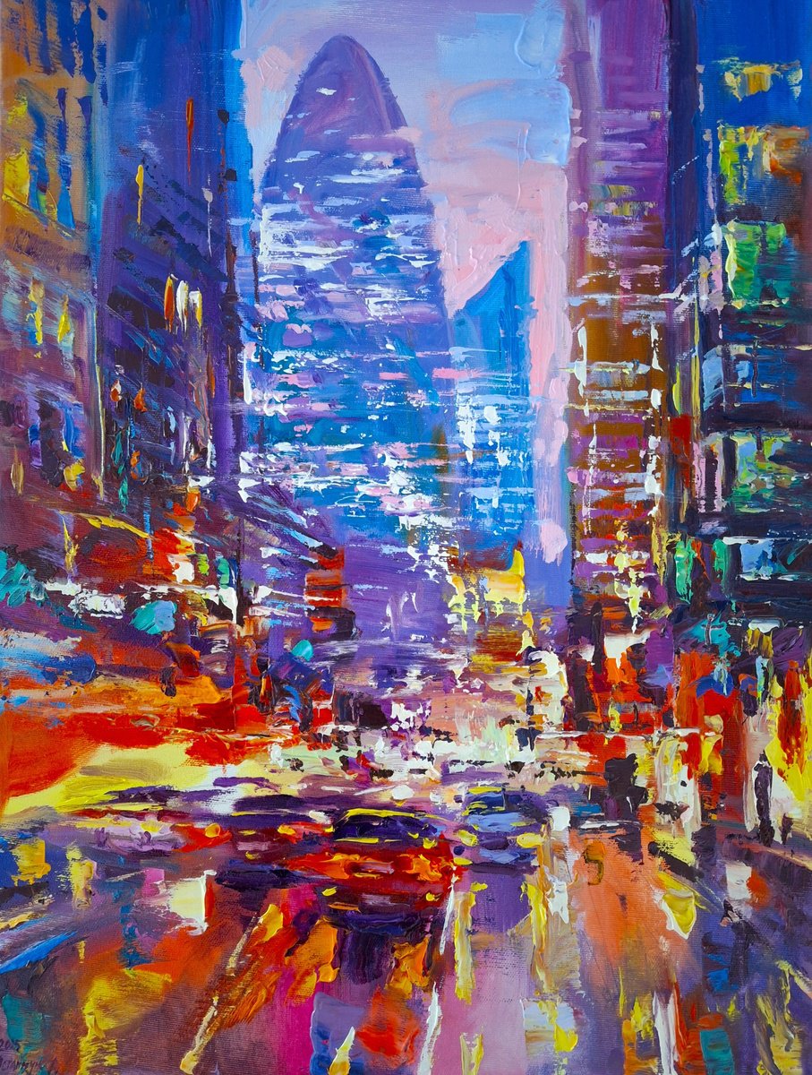 Abstract Cityscapes Oil Painting By Andrej Ostapchuk, 18 X 24, City - ? - ?Life (London), Original Artwork
