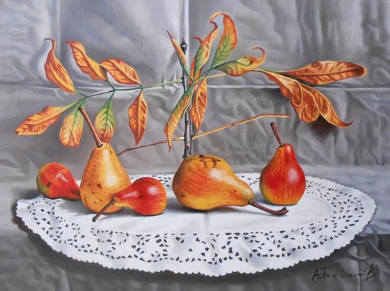 Pears with autumn leaves