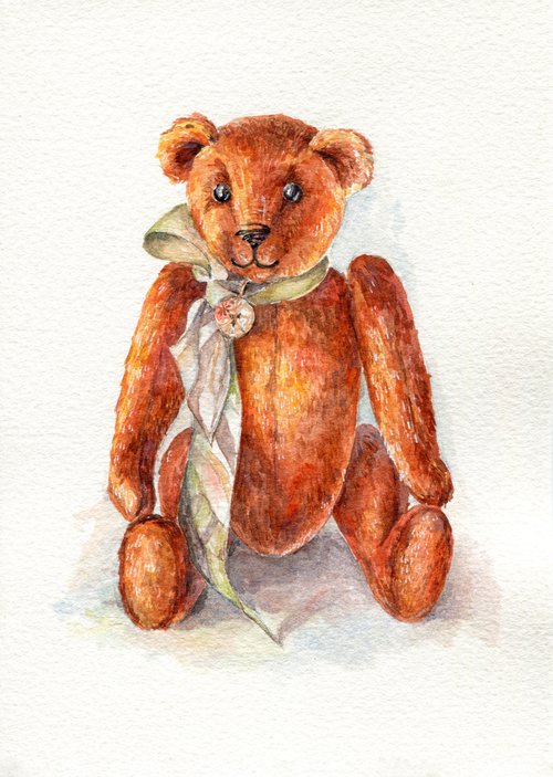Vintage watercolor Teddy bear by Liliya Rodnikova