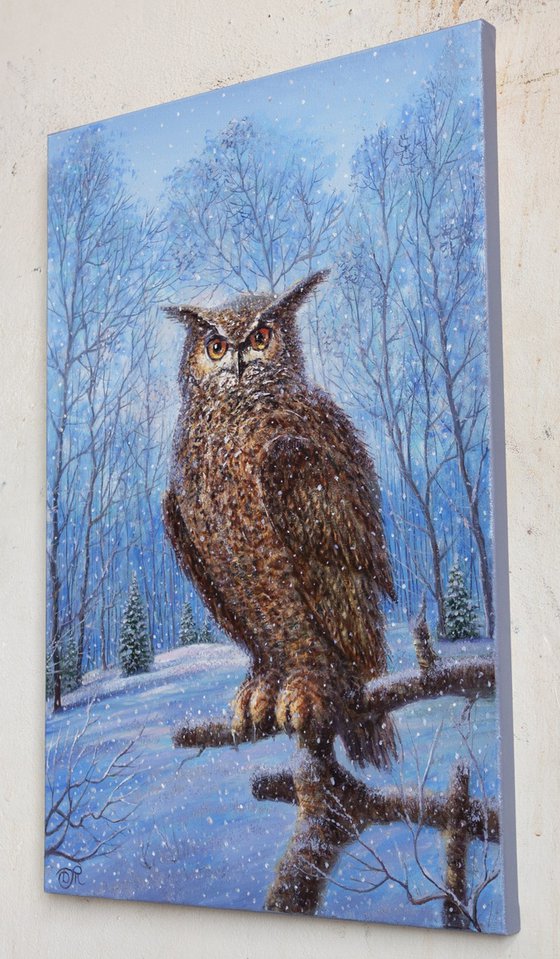 Winter landscape with owl