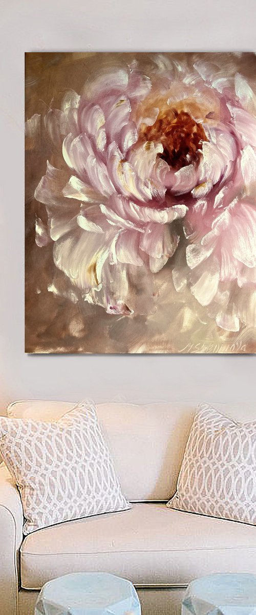 Beige abstract flower 1 - gentle peony art, delicate flowers. by Marina Skromova