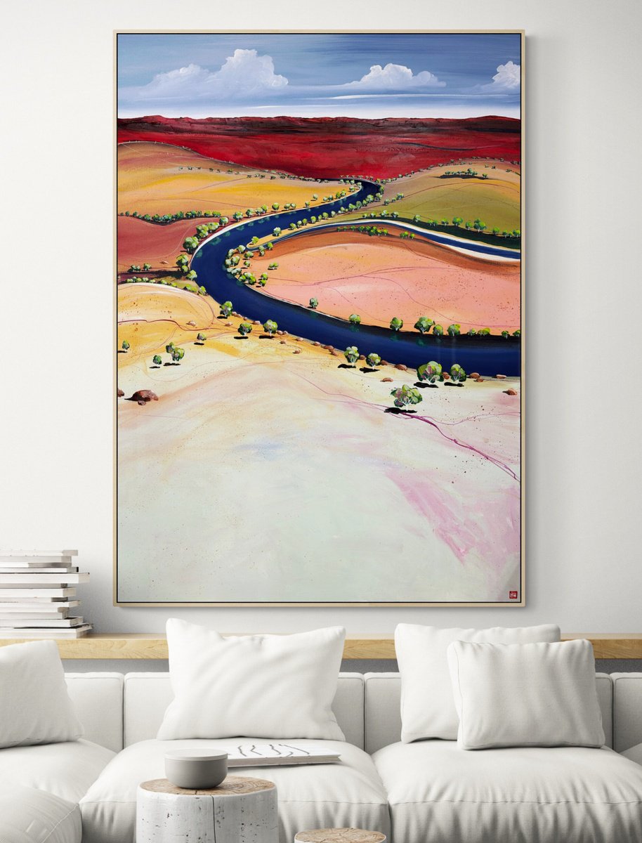 Organic Landscape Acrylic Painting By Tania Chanter, 39 X 55", The River