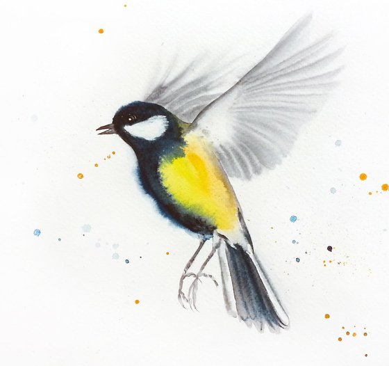 Great tit #1 - bird, birds, animals, wildlife watercolour painting