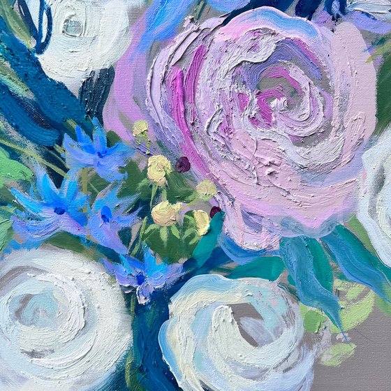 Summer flowers - Impressionistic roses, chamomiles
