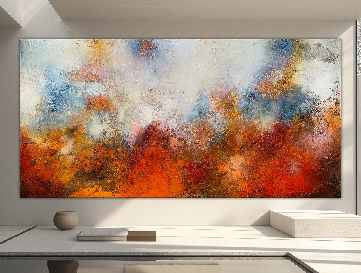 Abstract Acrylic Painting By Andrada Anghel, 60 X 30, Embers Of Renewal, Original Artwork