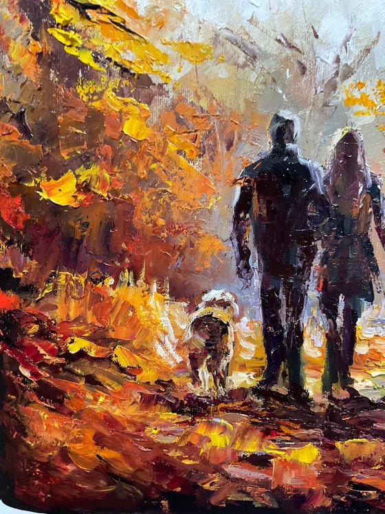 Walking with dog. Autumn.