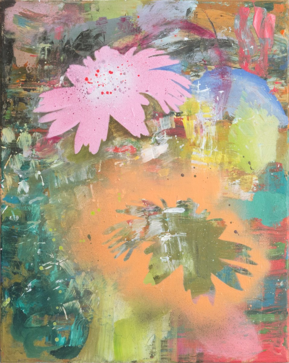 Expressive Botanical Acrylic Painting By Lisa Braun, 16 X 20", Chasing The Line, Original Artwork