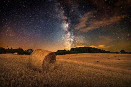 'The Milky Way Above a Field of Hay Bales' Milky Way Print by Chad Powell