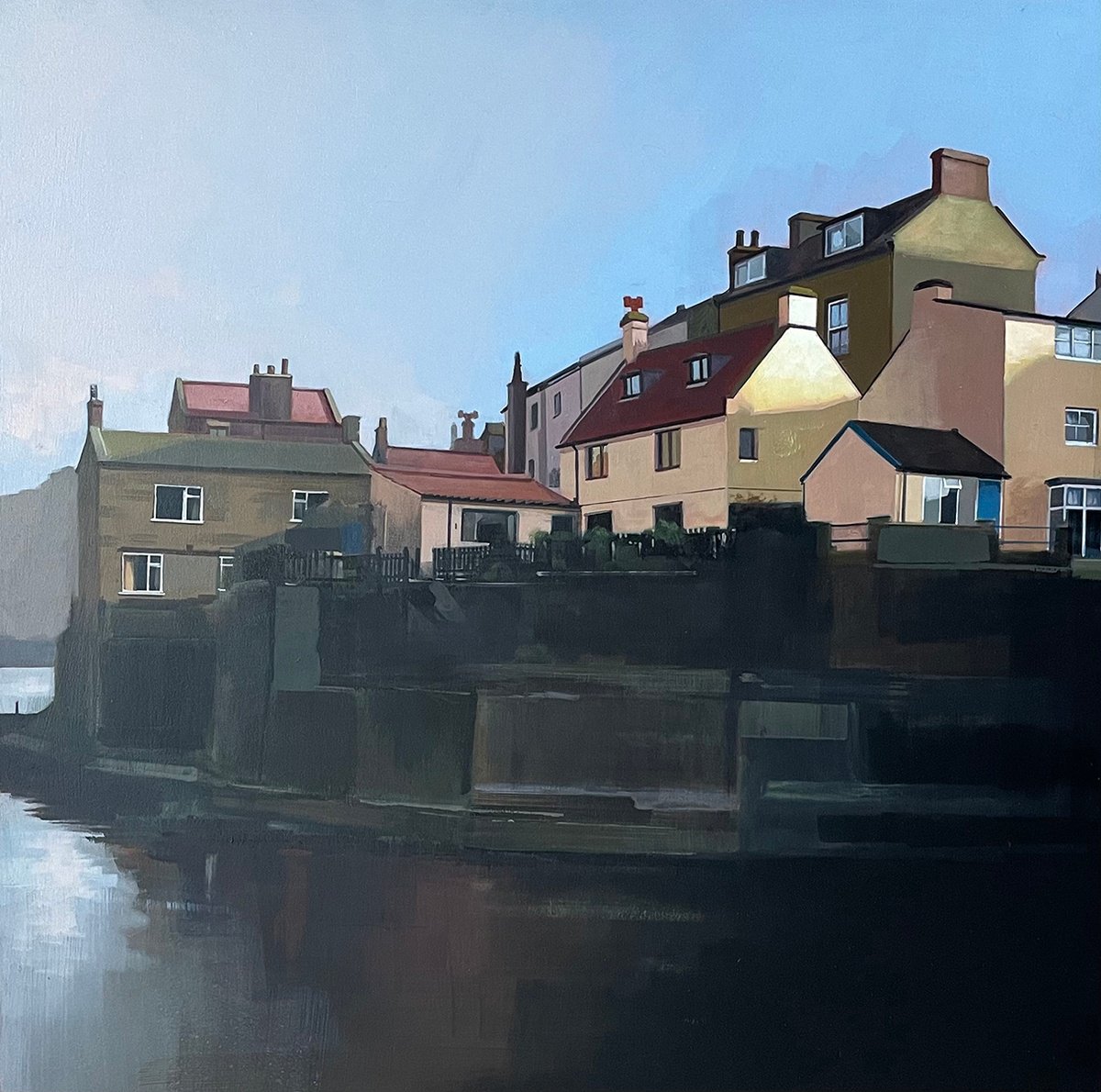 Impressionistic Landscape Acrylic Painting By Andrew Morris, 20 X 20, Staithes, Evening Light, Original Artwork