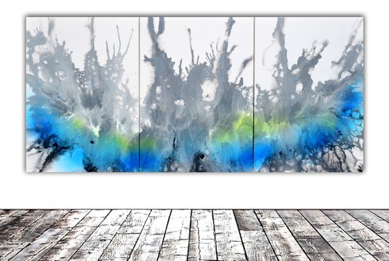 Astral Love XVIII 150x70cm, Fluid Art Painting Large Abstract XXL Peaceful Artwork Neutral Colours Painting