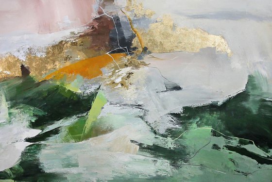 "Green Pulse" Green white gold abstract art