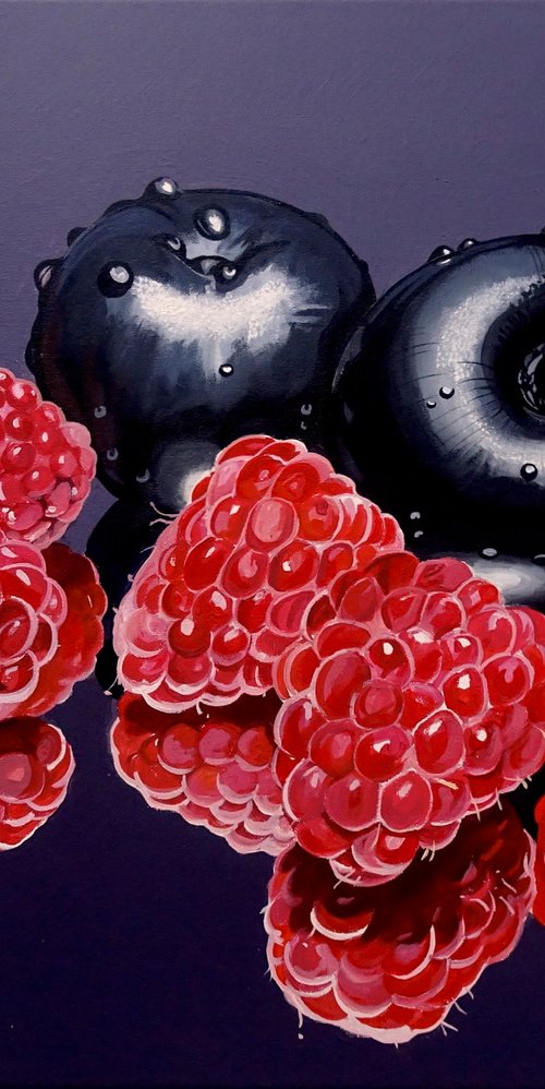 Still Life Raspberries And Plums by Joseph Lynch