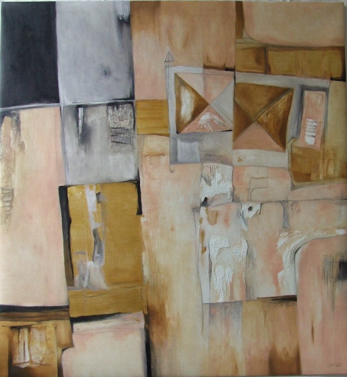 Abstract Oil Painting By Csaba Csendes, 37 X 40, Living Nearby, Original Artwork