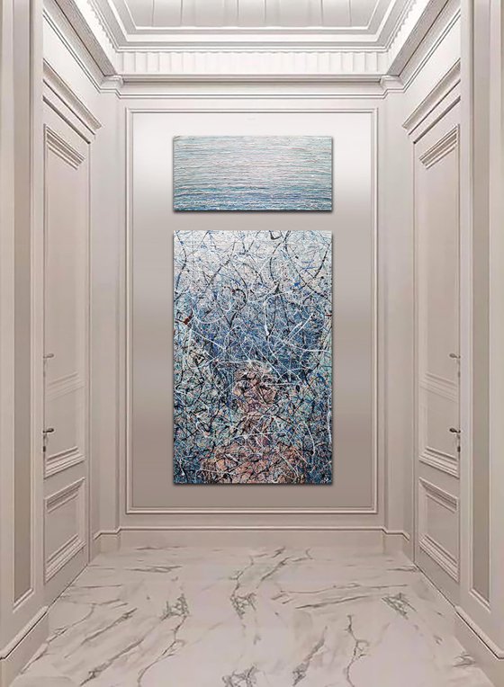 White gray blue abstract Painting with sens Dreams painting Zen painting Meditation abstract diptych