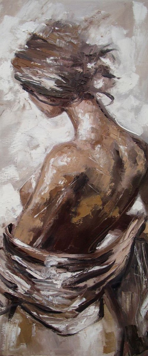 " GIRL IN WINDOW " - original oil painting on canvas, palette knife by Monika Luniak
