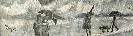 When it rains.... enjoy it! Original Acrylic Painting Black Frame