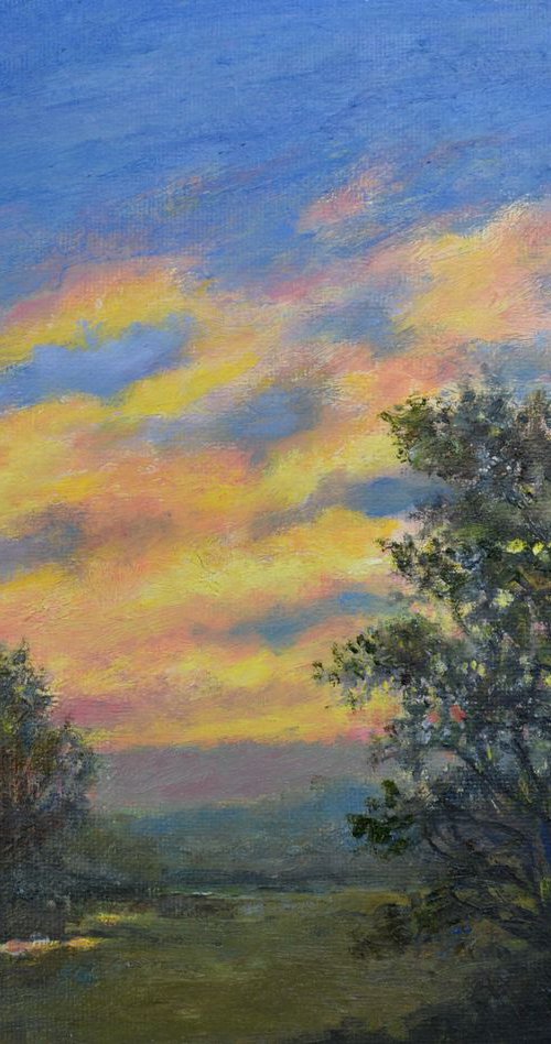 Peaceful Evening Sky - oil 8X10 canvas by Kathleen McDermott