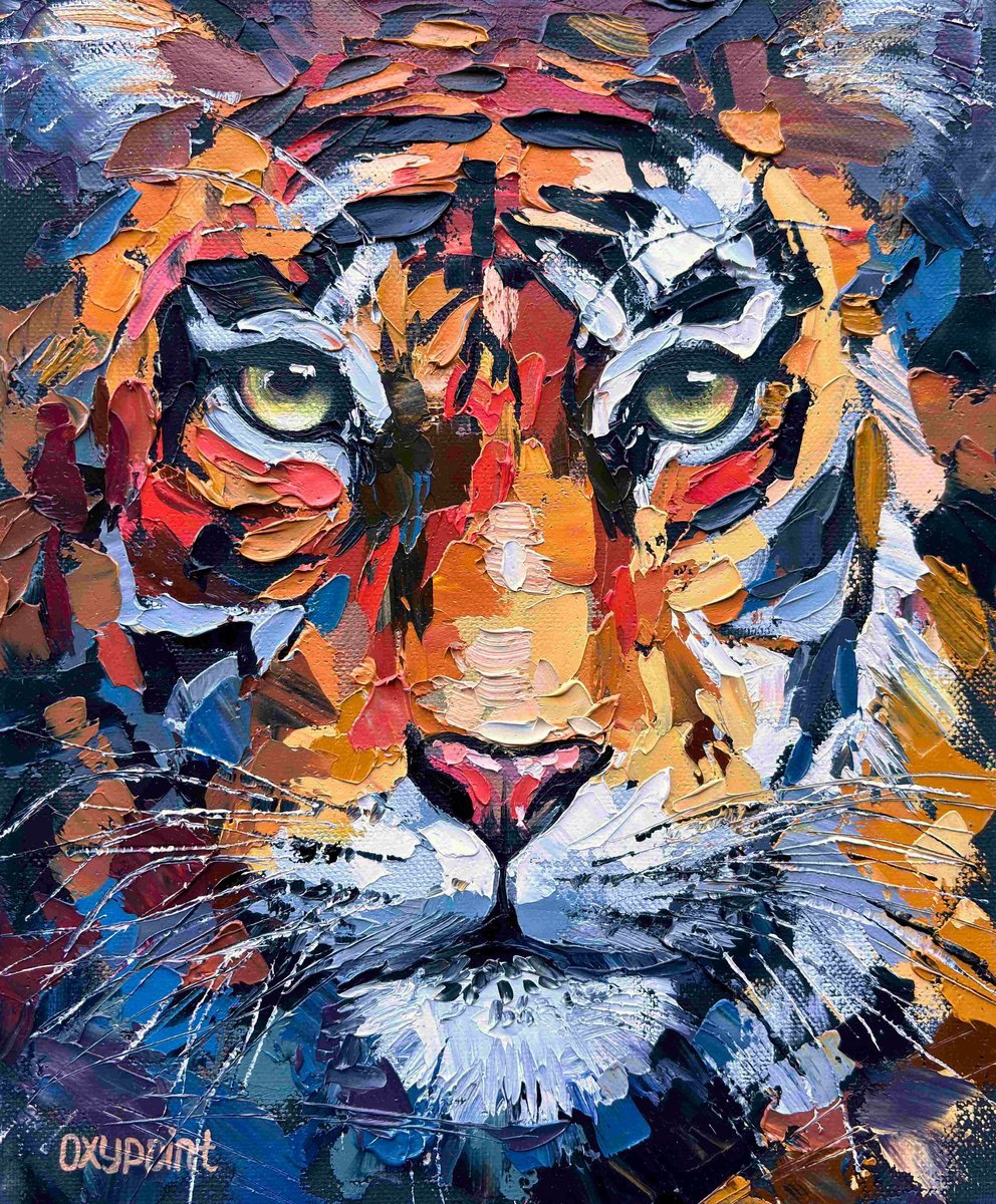 Impressionistic Animal Oil Painting By Oxypoint, 10 X 12", "Tiger", Original Artwork