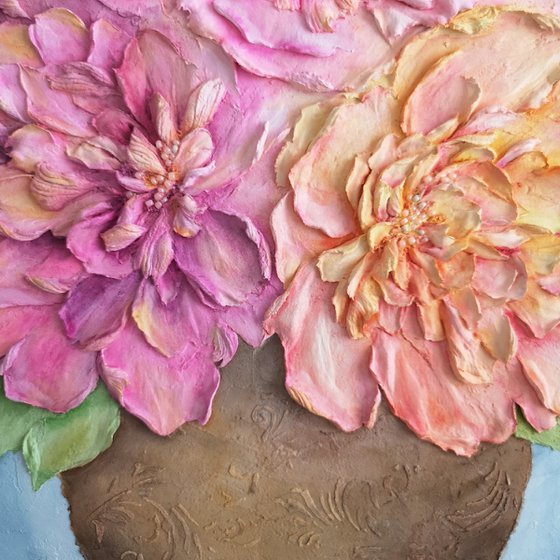 Peony bouquet, sculpture painting