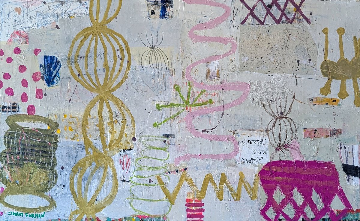 Abstract Painting By Jenny Furman, 39 X 24, Lemonade Break, Original Artwork