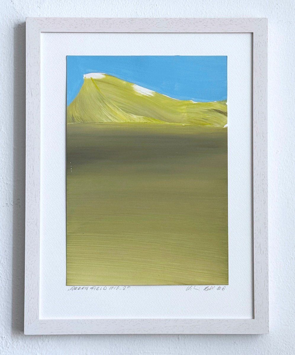 Organic Landscape Acrylic Painting By Katrin Roth, 9 X 13", Green Field 1018_8, Original Artwork