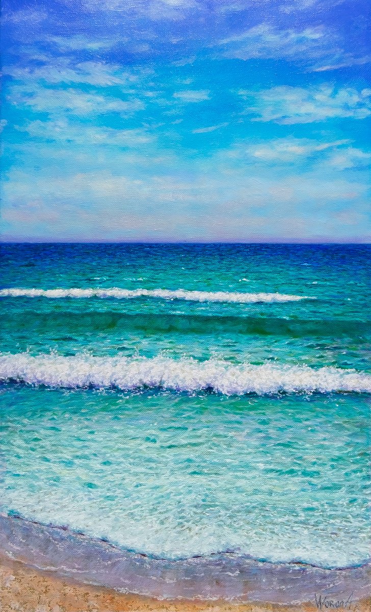 Impressionistic Landscape Oil Painting By Anastasia Woron, 11 X 18, The Sea., Original Artwork