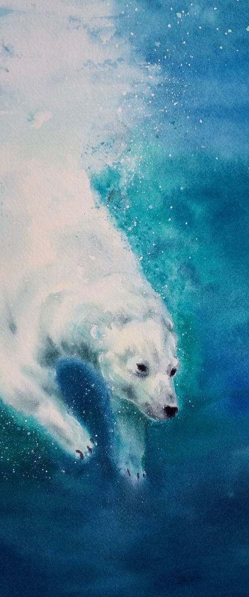 The Polar Bear Dive - #savepol by Olga Beliaeva Watercolour