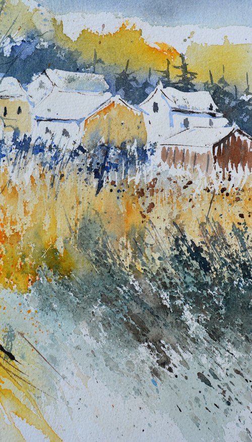 Village in autumn watercolor by Pol Henry Ledent