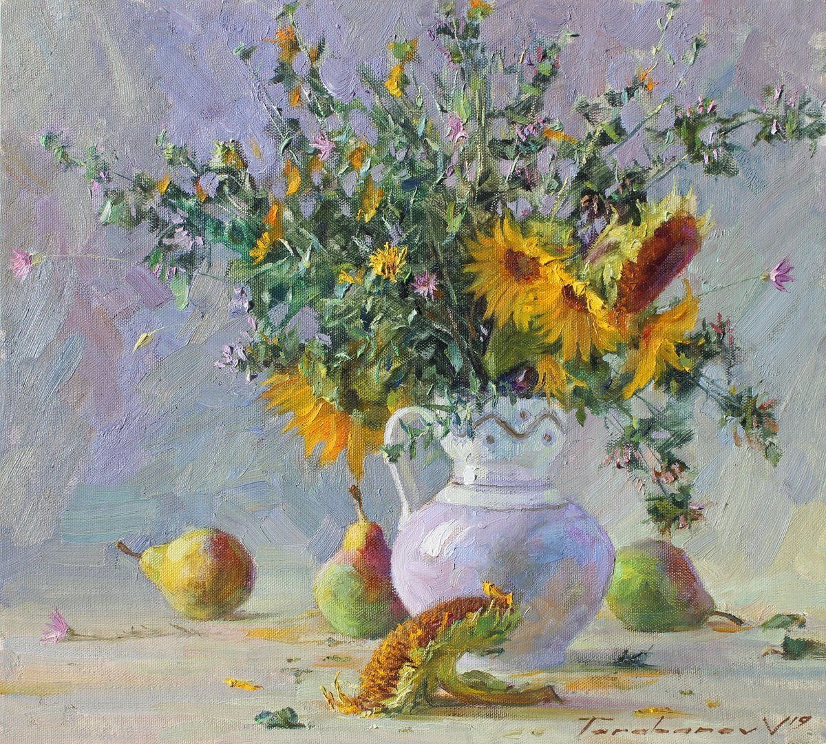 Impressionistic Still Life Oil Painting By Volodymyr Tarabanov, 20 X 18", Still Life With Pears, Original Artwork