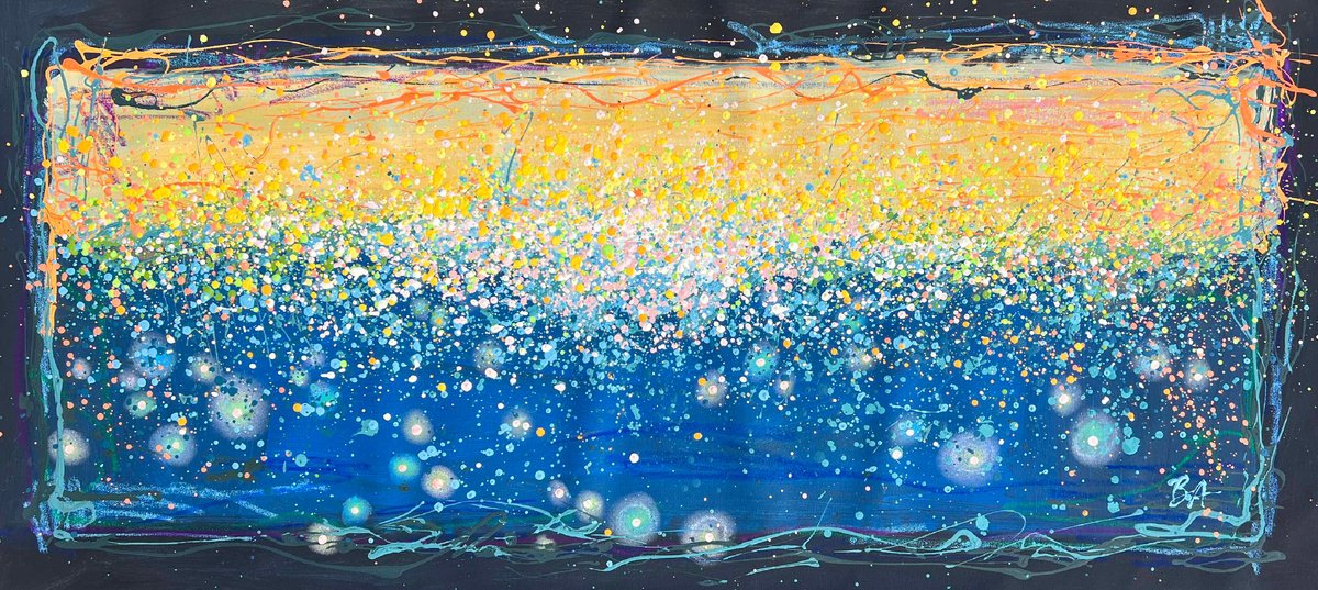 Abstract Acrylic Painting By Bogdana Antoniuk, 57 X 28, The Night Of Fireflies, Original Artwork
