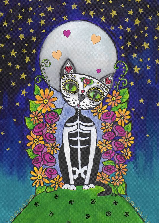 Candy Skull Cat Painting