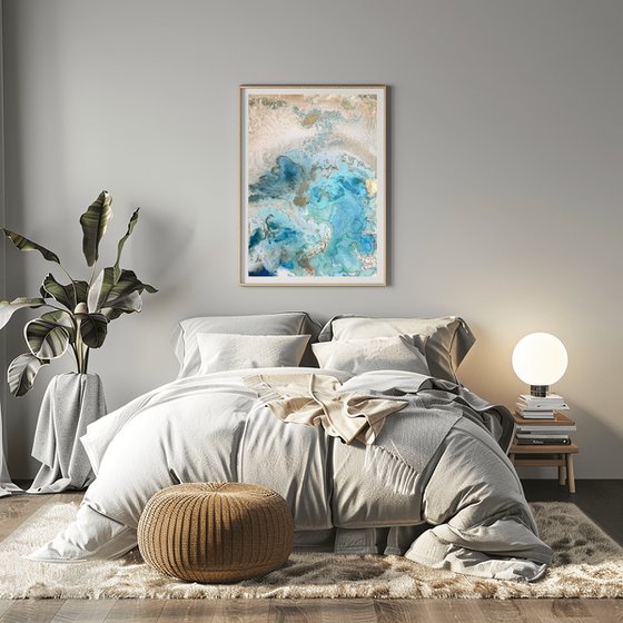 Aqua Gold Abstract Painting