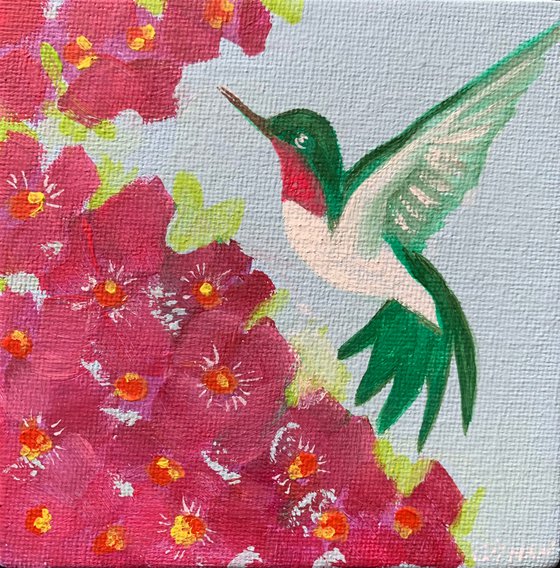 Hummingbird and tropical flowers