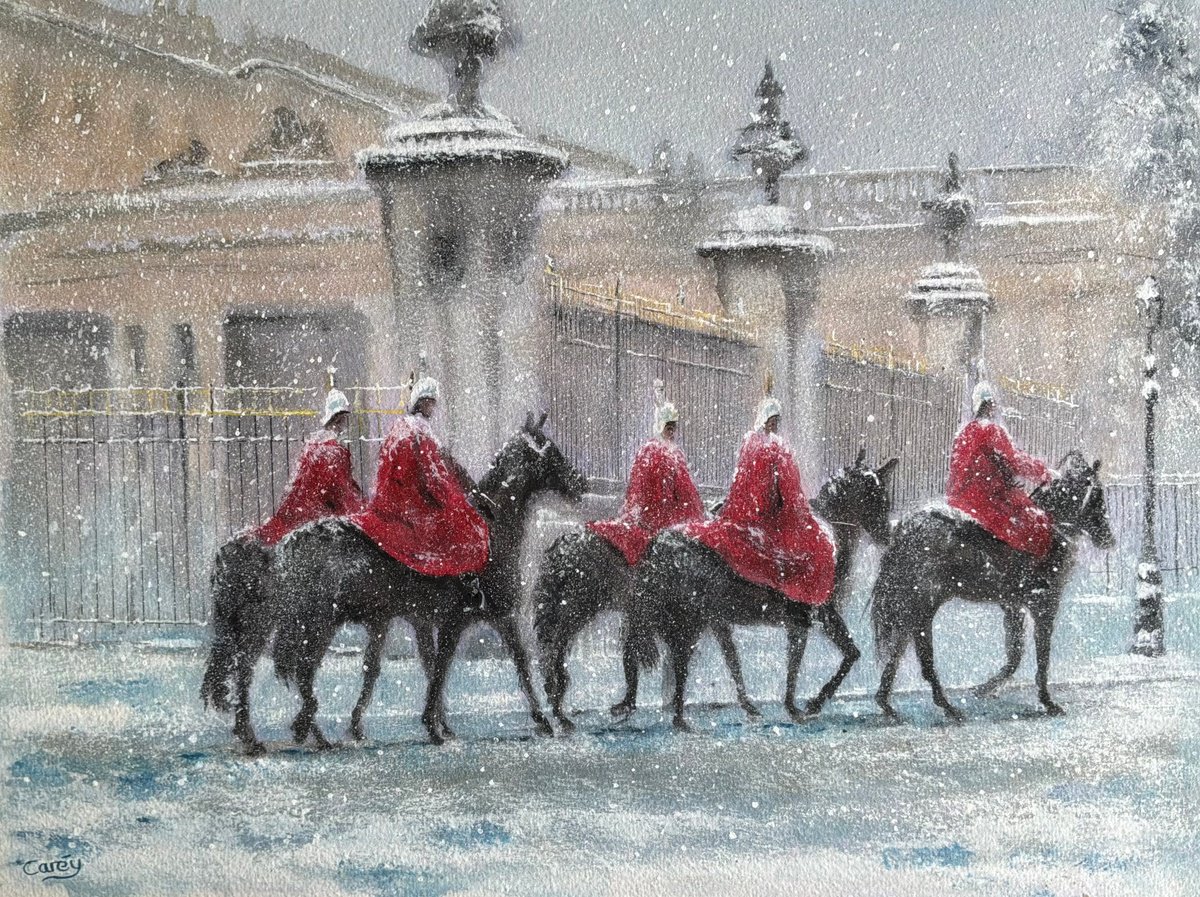 Photorealistic Watercolour , Household Cavalry, In All Weathers By Darren Carey, 15 X 11, Artwork For Sale On Artfinder
