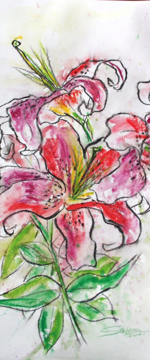 TIGER LILIES 04 /  ORIGINAL PAINTING by Salana Art