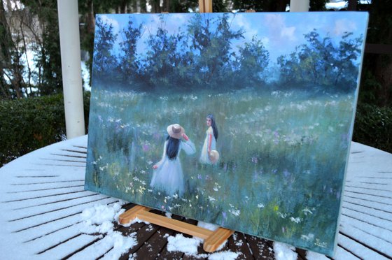 Among the Wildflowers. Medium Oil Painting