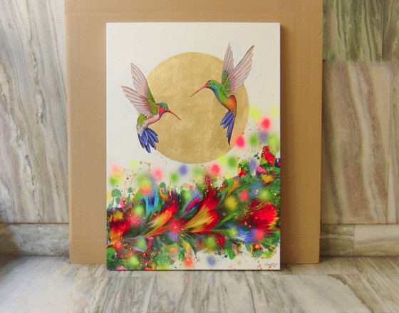 ”Hummingbirds in flight” 27.5" x 39.4" (70 x 100 cm)