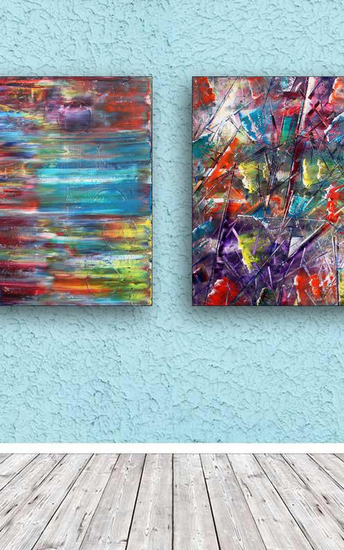"Yin And Yang" - Original Extra Large PMS Abstract Diptych Oil Paintings On Canvas - 60" x 30" by Preston M. Smith (PMS)