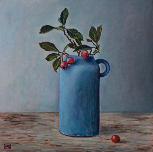 Blue Vase And Berries by Liudmila Pisliakova