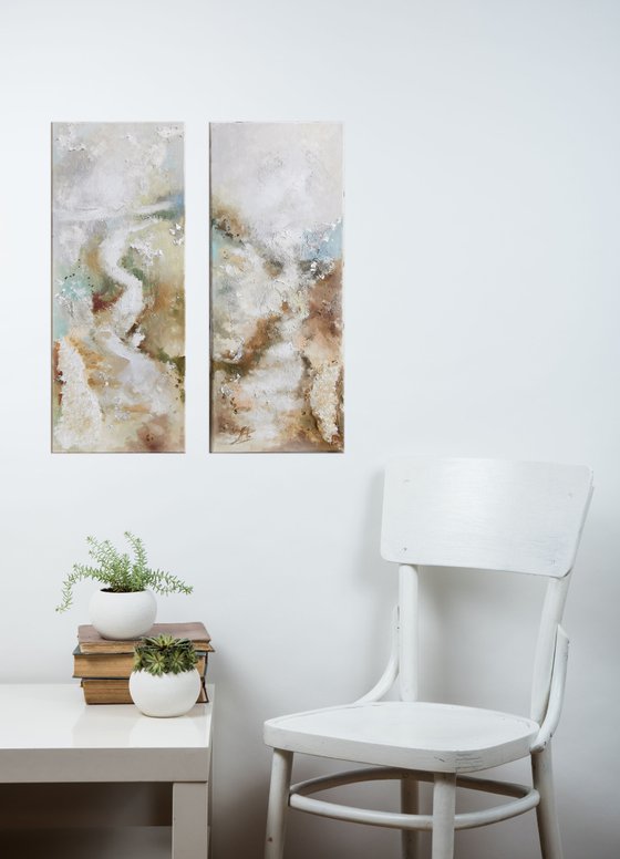 Original abstract canvas art, Neutral abstract painting, Set paintings