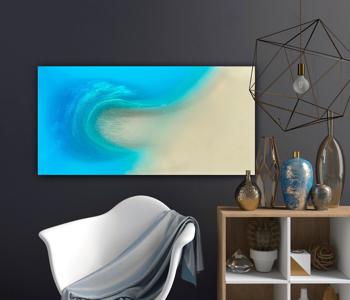 Photorealistic Landscape Acrylic Painting By Ana Hefco, 36 X 18, Sand Bar, Original Artwork