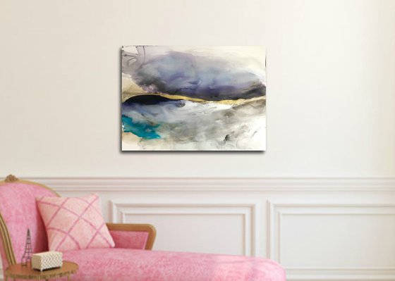 Abstract large landscape atmospheric neutral painting “Silence”