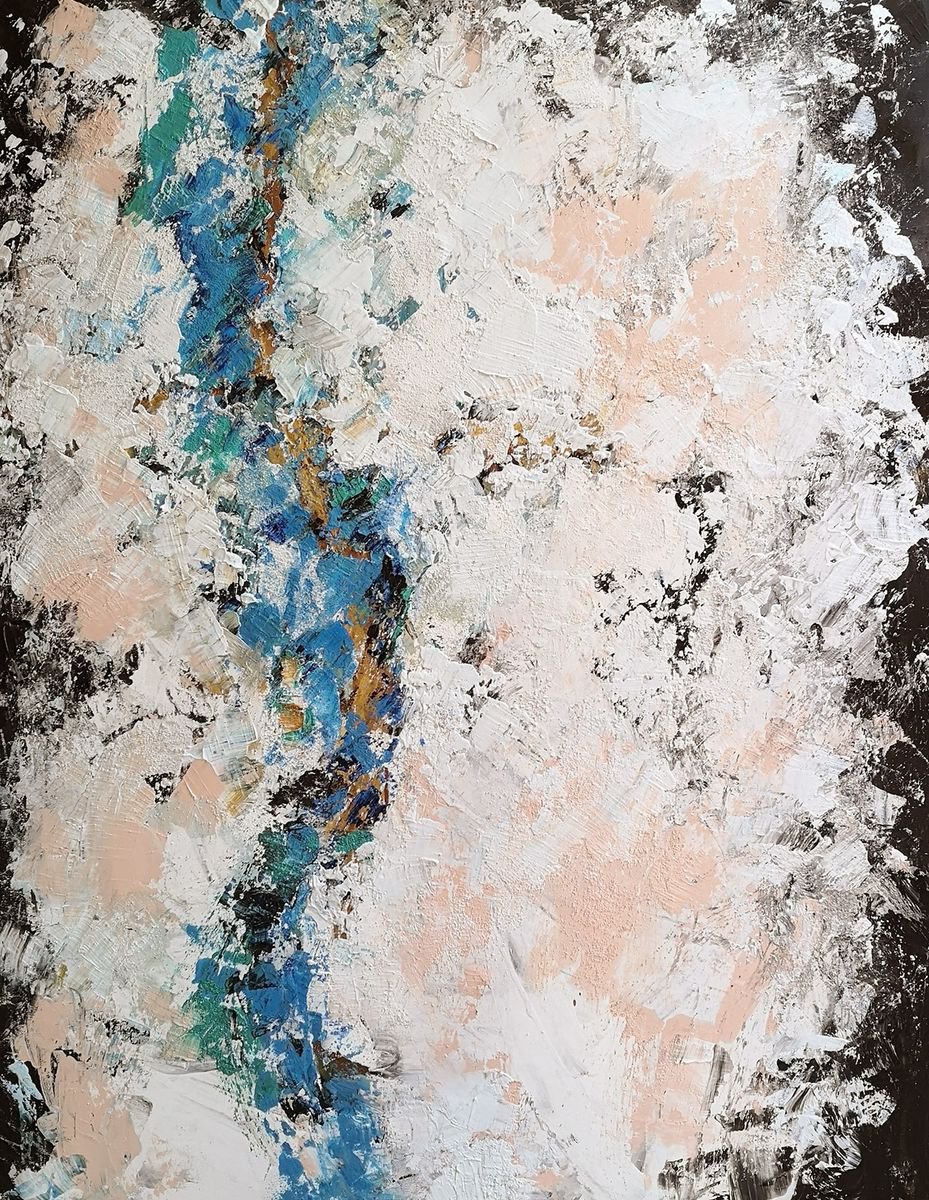 Abstract Acrylic Painting By Arti Chauhan, 28 X 35, Abstract_ Moon River, Original Artwork