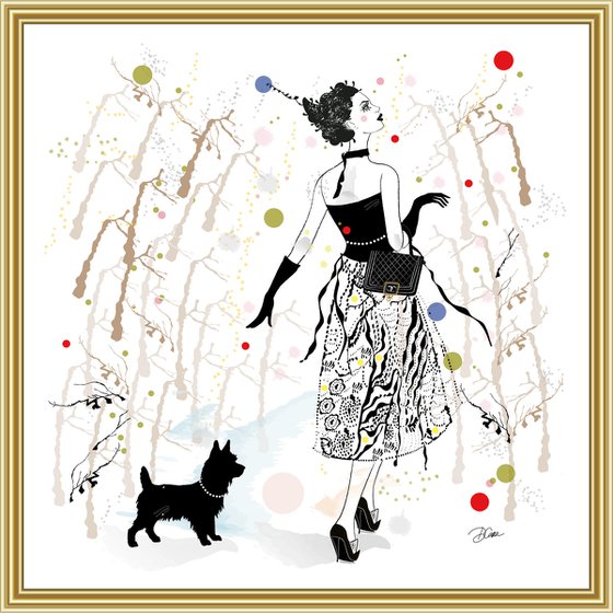 Eva and her Dog - Dog Art - Fashion - Dog Sitter